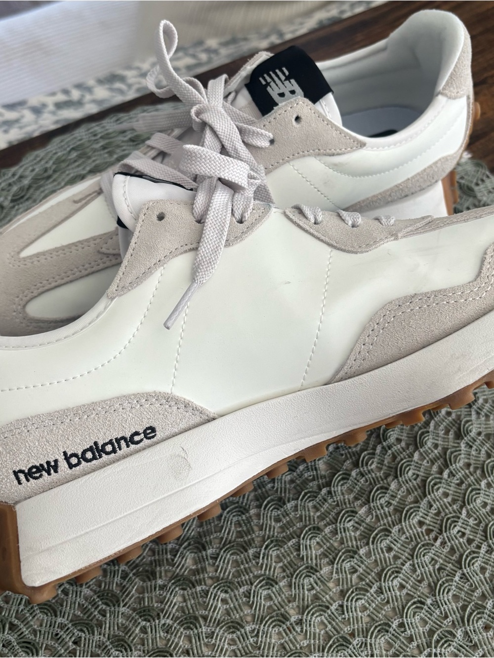 New Balance White & Beige 327 Sneakers - Picture 2 of 8